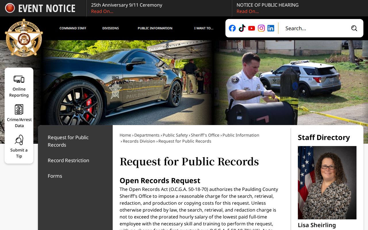 Paulding County warrant records request page