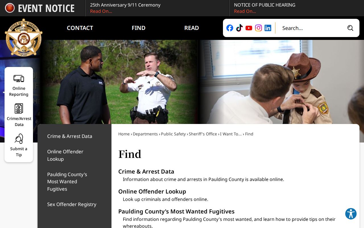 Paulding County most wanted official Sheriff Find page