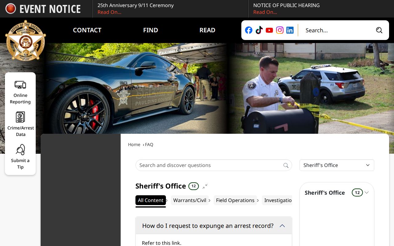 Paulding County Sheriff FAQ with warrant check instructions